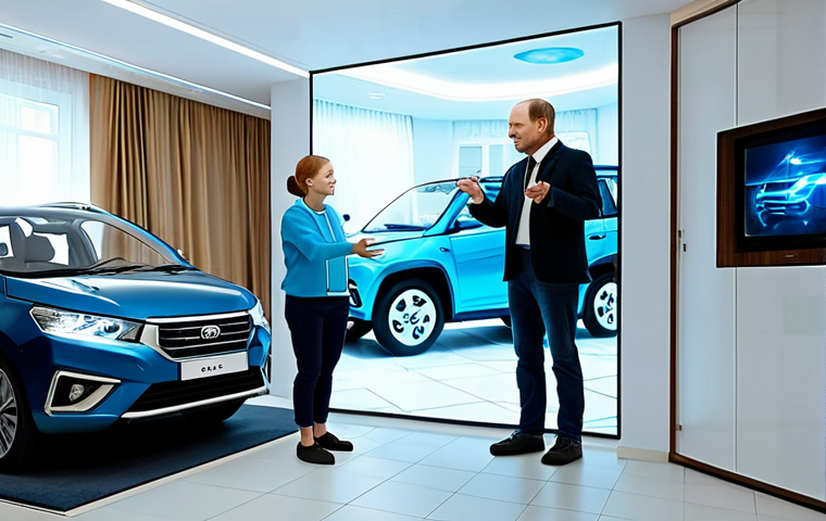 Interactive Hologram Shopping**
"A modern Russian family in a brightly lit Moscow apartment, interacting with a large holographic display showing a 3D model of a Lada automobile. The father is gesturing towards the hologram, while the mother and child look on with smiles. The hologram is detailed and realistic. Fully clothed, appropriate attire, safe for work, perfect anatomy, natural proportions, professional, family-friendly, high quality rendering, soft natural lighting."
**