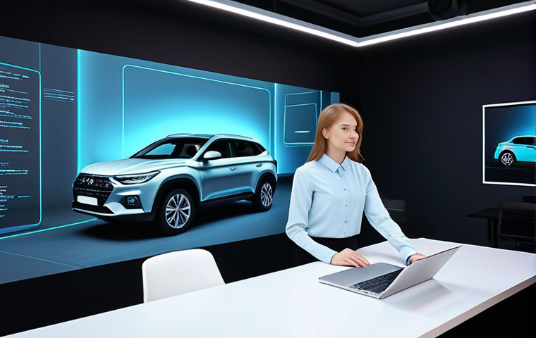 Holographic Design Studio**
A modern, brightly lit design studio in Moscow. A young woman with light brown hair, wearing a stylish, fully clothed business casual outfit, is interacting with a holographic projection of a Lada car design. The holographic image floats above a clean, minimalist desk. Safe for work, appropriate content, professional environment, perfect anatomy, natural proportions. Include elements of Russian design influence in the studio decor. "High quality," "detailed textures," "soft lighting."
**