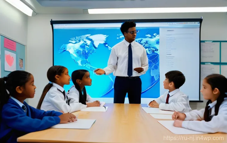 홀로그램 디스플레이 기술의 교육적 활용 - **Holographic Biology Lesson:** A bright, modern classroom filled with engaged high school students ...